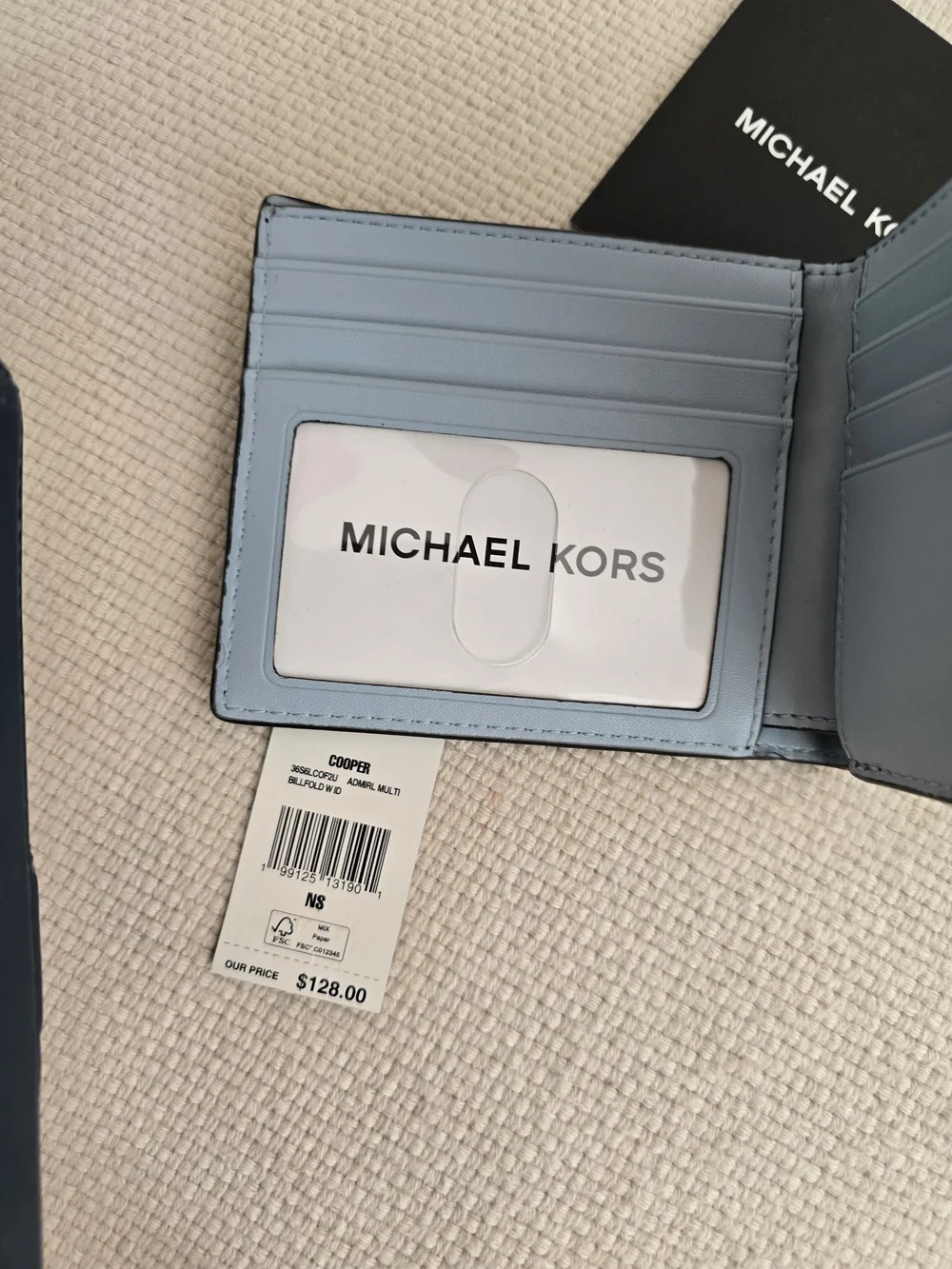 Michael Kors Deep Blue MK Monogram Bifold Wallet with Light Blue Side Trim